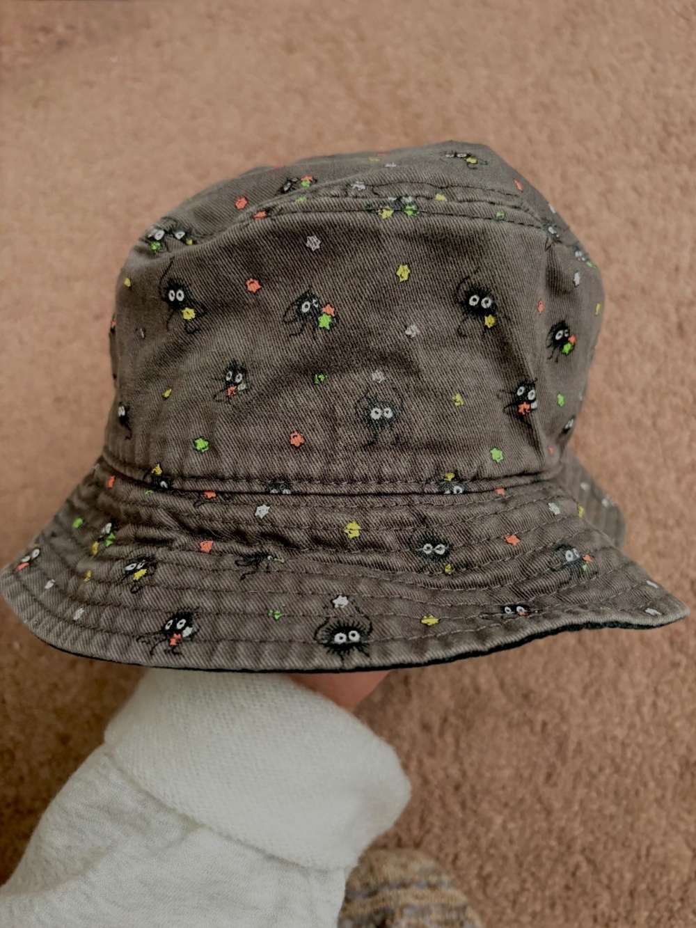 Studio Ghibli Spirited Away Soot Sprite Bucket Hat Konpeito Stars Grey Cotton OS